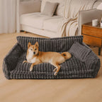 Charcoal pet sofa bed lifestyle with Shiba Inu