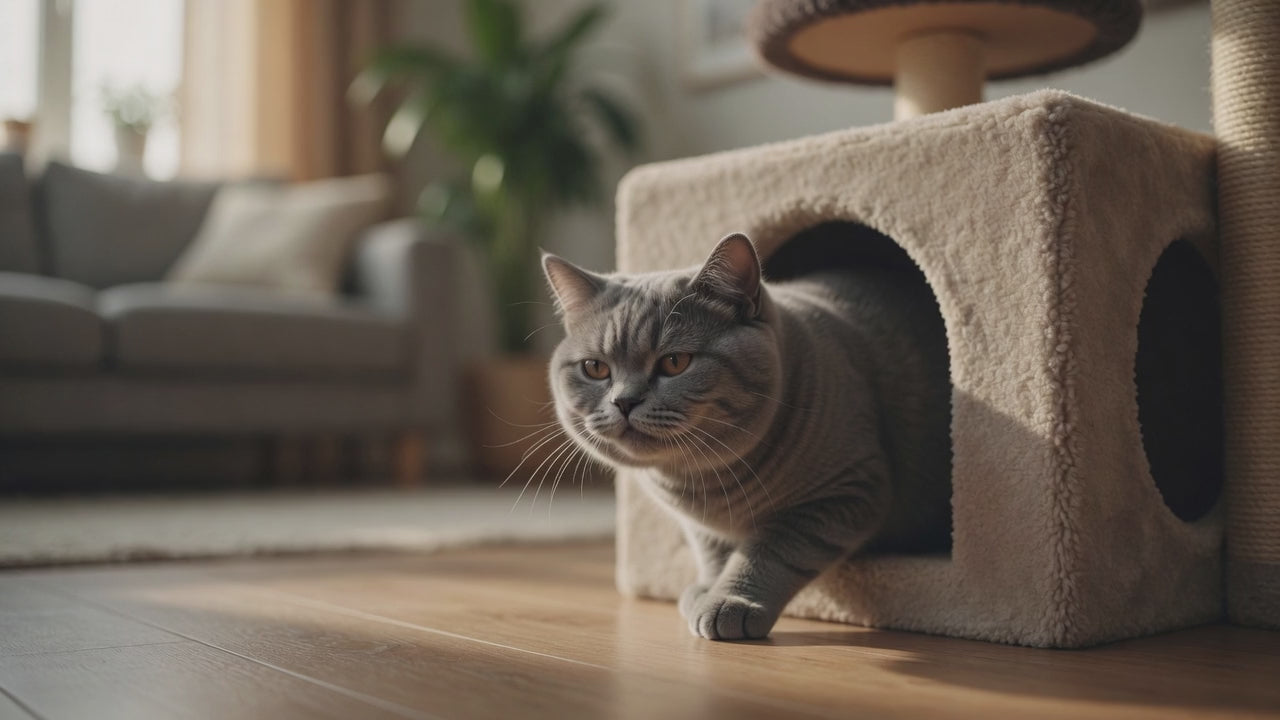 Cat on modern cat tree — PawLab hero