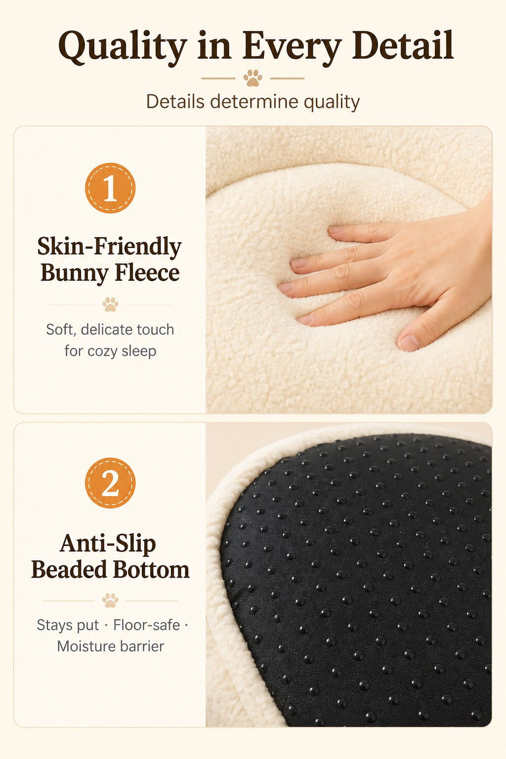 Bunny fleece and anti-slip bottom details — Square All Season Pet Bed