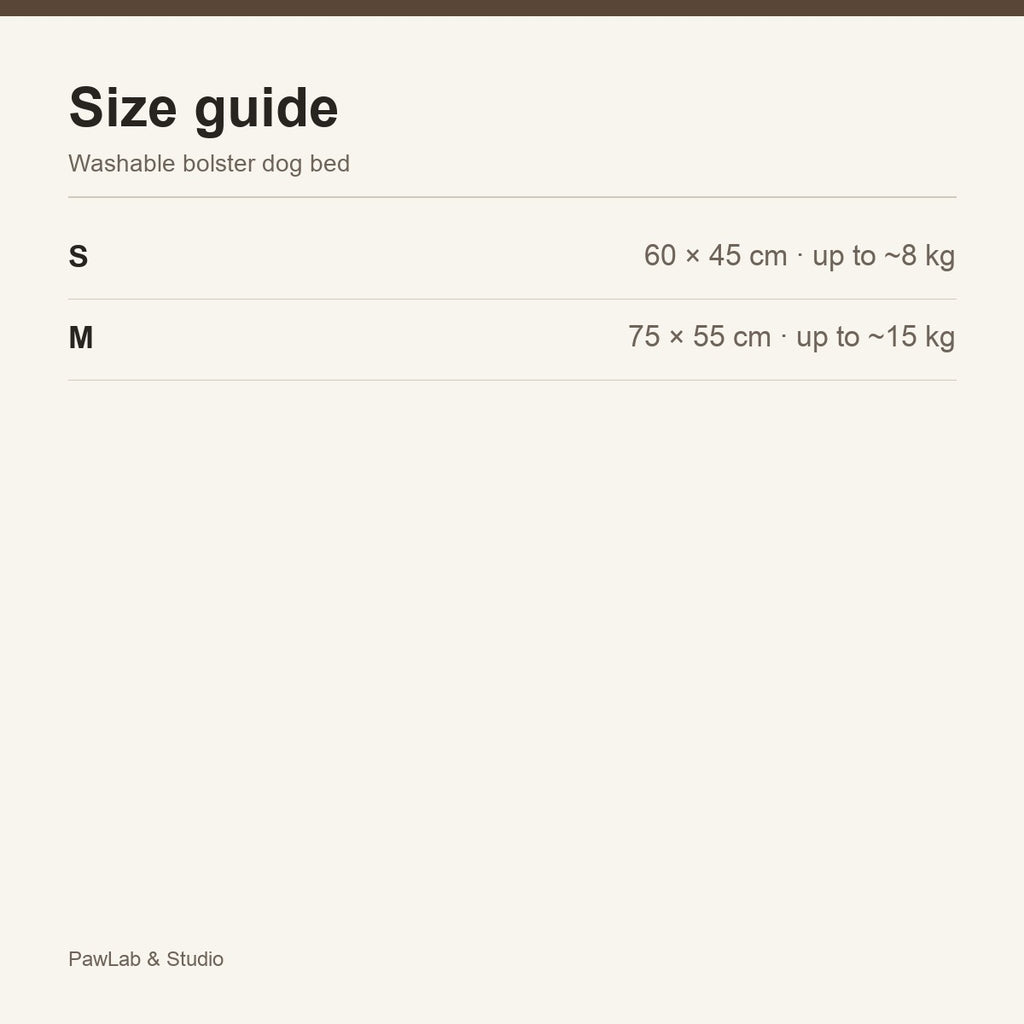 Size guide — S / M bolster dog bed — PawLab