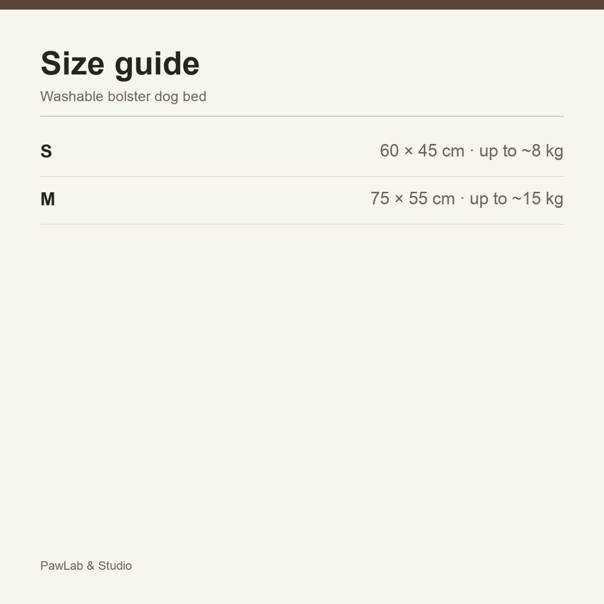 Size guide — S / M bolster dog bed — PawLab