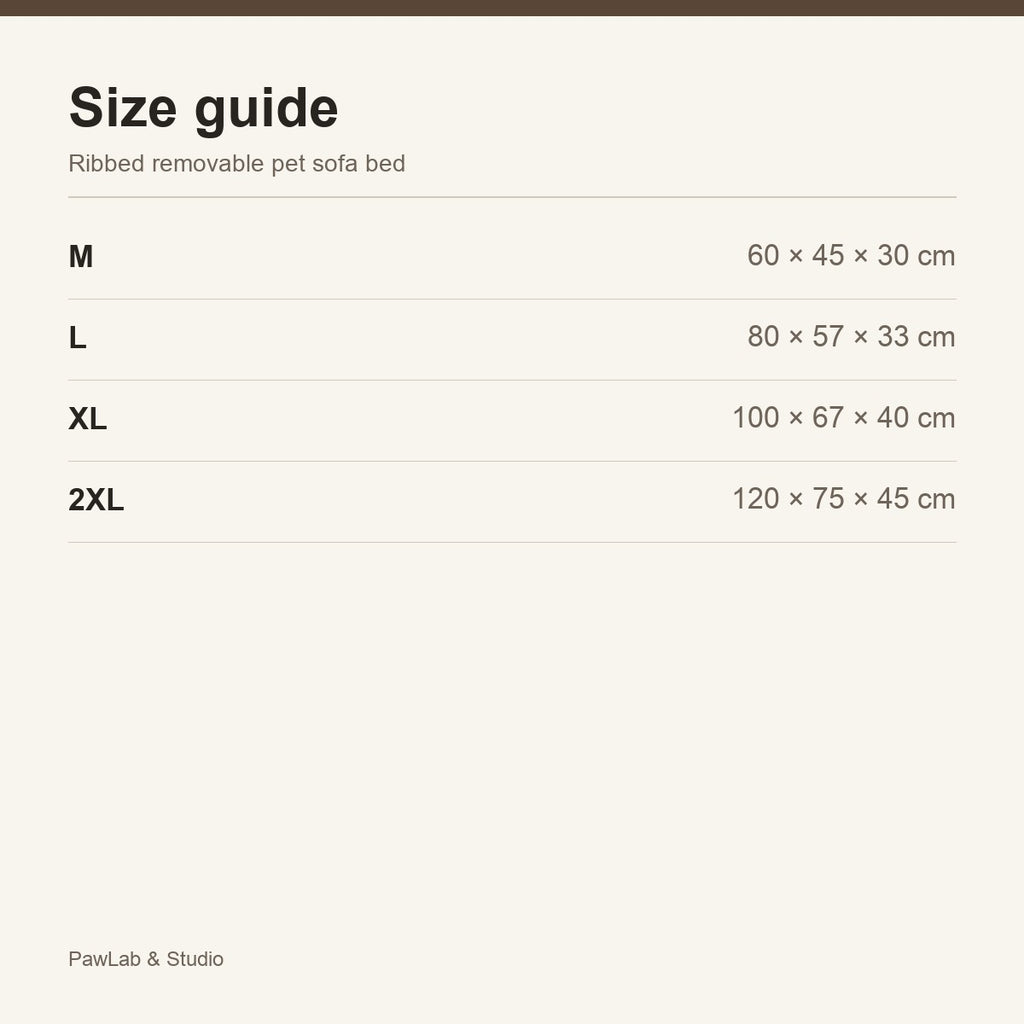 Size guide — M / L / XL / 2XL sofa bed — PawLab