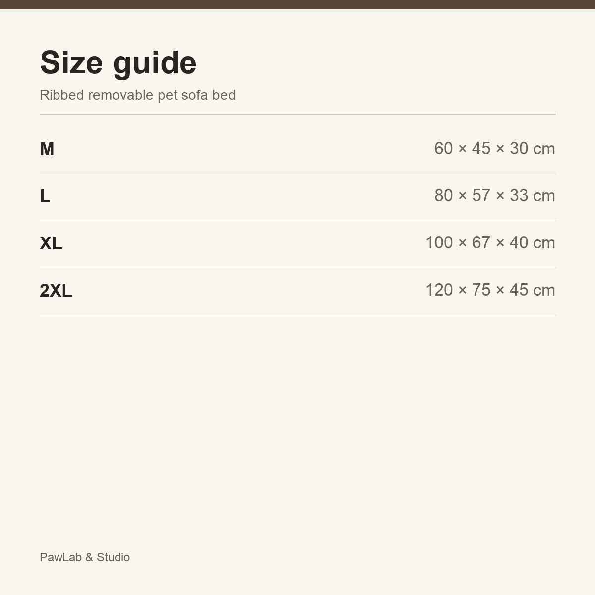Size guide — M / L / XL / 2XL sofa bed — PawLab