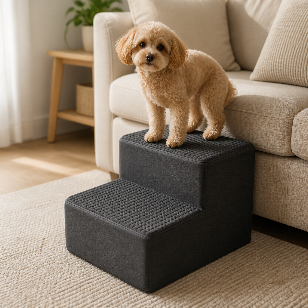 Charcoal 2-Step pet stairs with dog — PawLab
