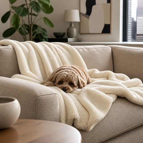 Pet throw blanket on sofa — lifestyle