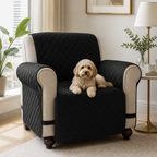 Black quilted armchair protector with pet — PawLab