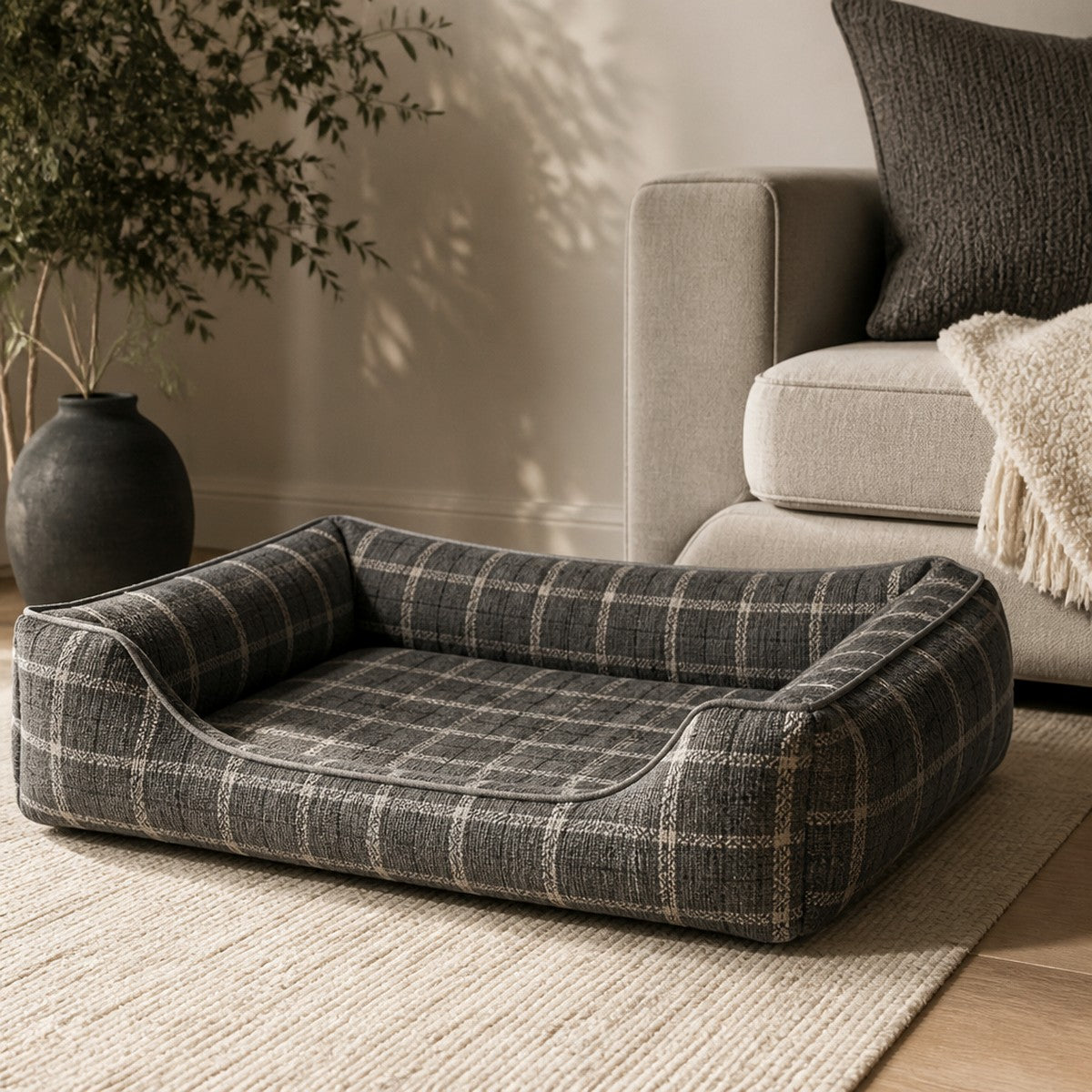 Washable Plaid Sofa Pet Bed — w4-01-04-grey — PawLab lifestyle