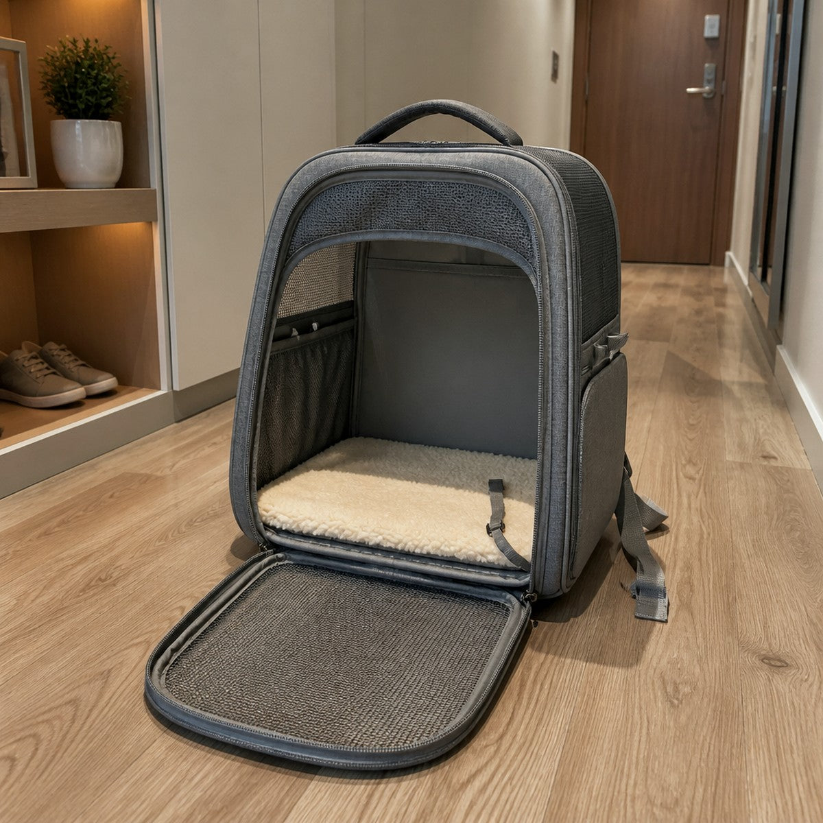 Foldable Backpack Pet Carrier — w4-03-04-open — PawLab lifestyle