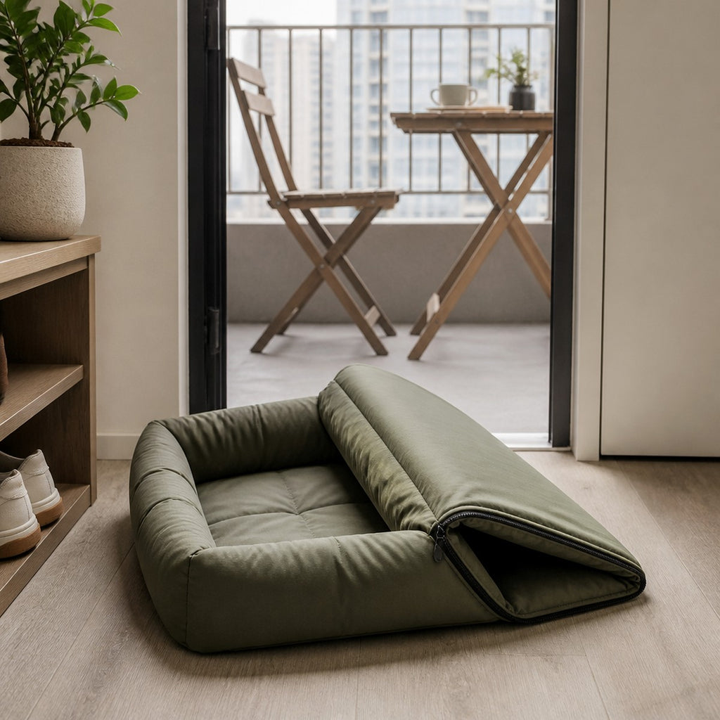 Zip-Fold Travel Pet Bed — w4-04-01-hero — PawLab lifestyle