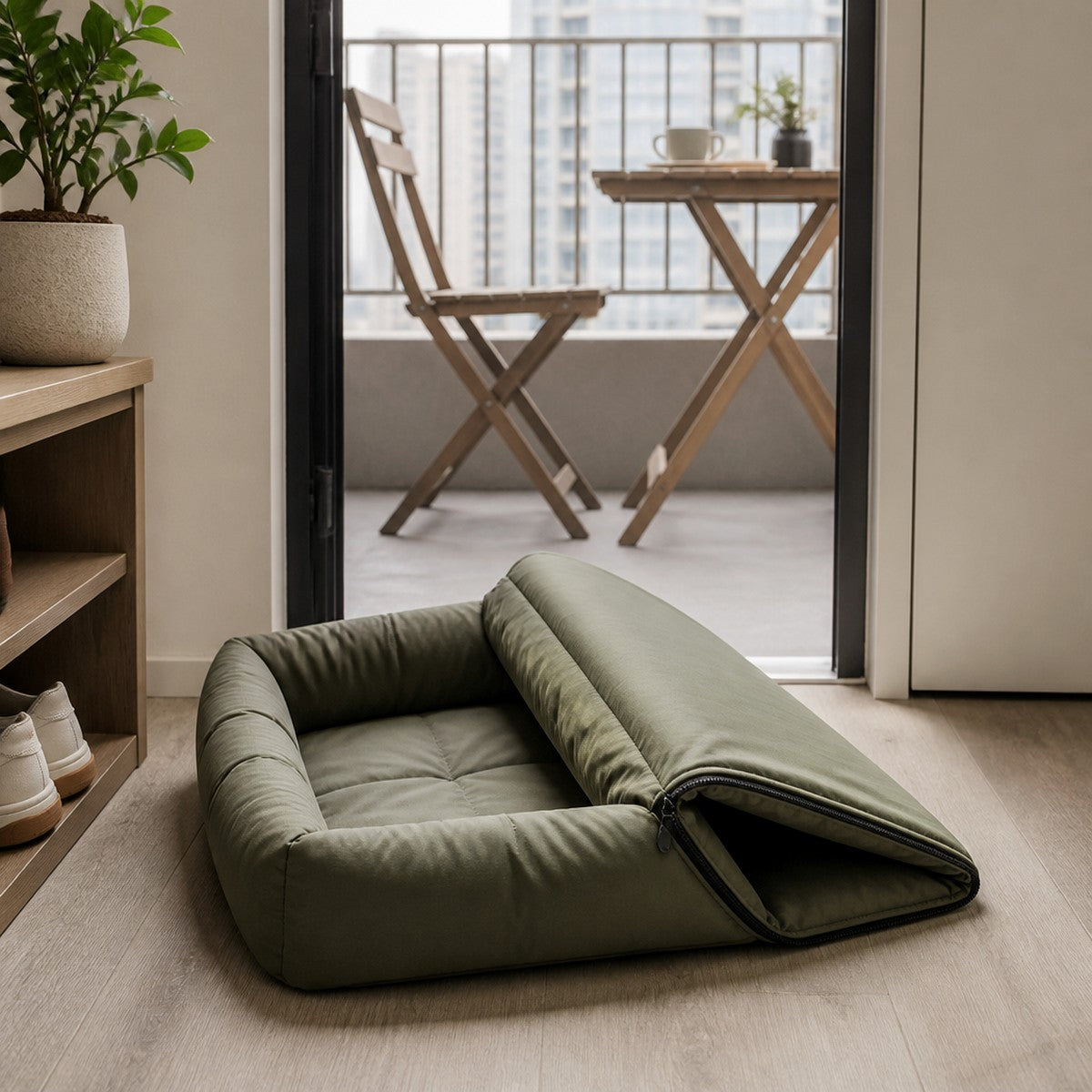 Zip-Fold Travel Pet Bed — w4-04-01-hero — PawLab lifestyle