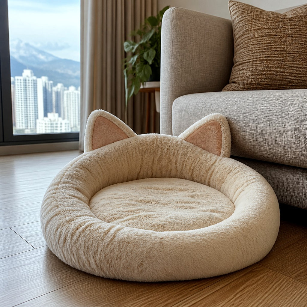 Cat-Ear Deep Sleep Nest — w4-06-02-beige — PawLab lifestyle
