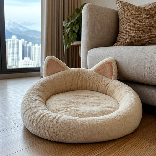Cat-Ear Deep Sleep Nest — w4-06-02-beige — PawLab lifestyle