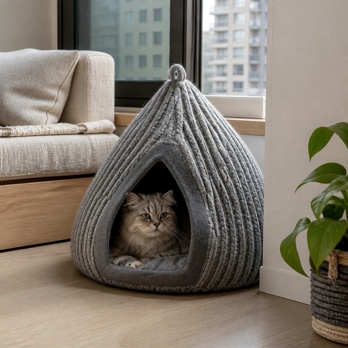 Knit Tent Cat Nest — w5-01-01-hero — PawLab lifestyle