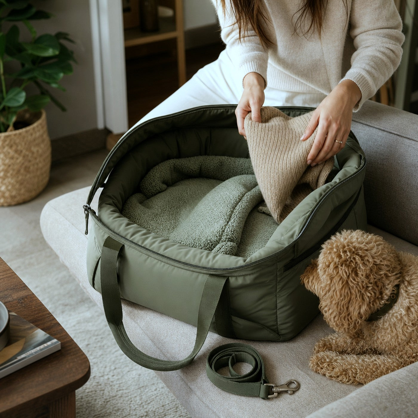 Car pet nest packed at home for travel